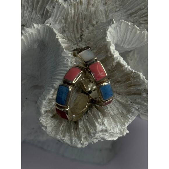 Mosaic 925 Sterling Silver Multi Color Gemstone Heart  925 Sterling Silver Multi Color Gemstones Earrings Length 0.80 Inch